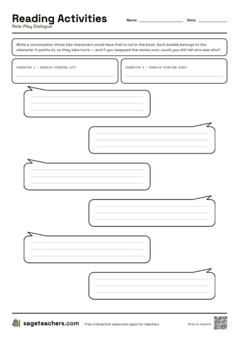 The printable role-play dialogue sheet — a blank two-character script.