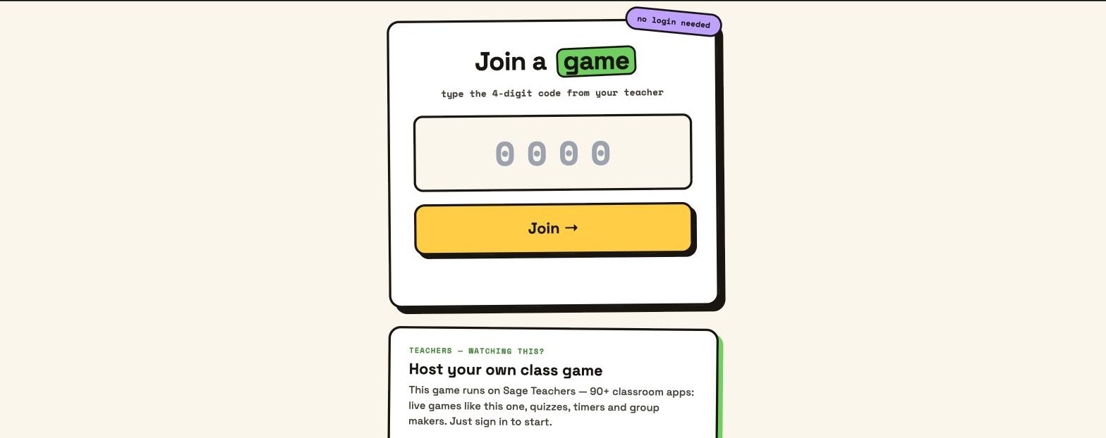 Pupil join screen: type the 4-digit code, no login needed