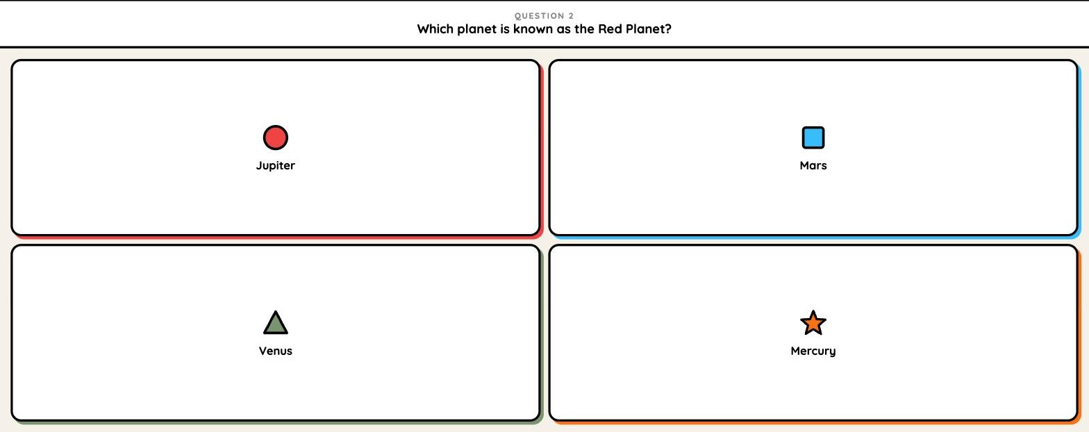 A pupil answering on their own device with four colour-coded buttons