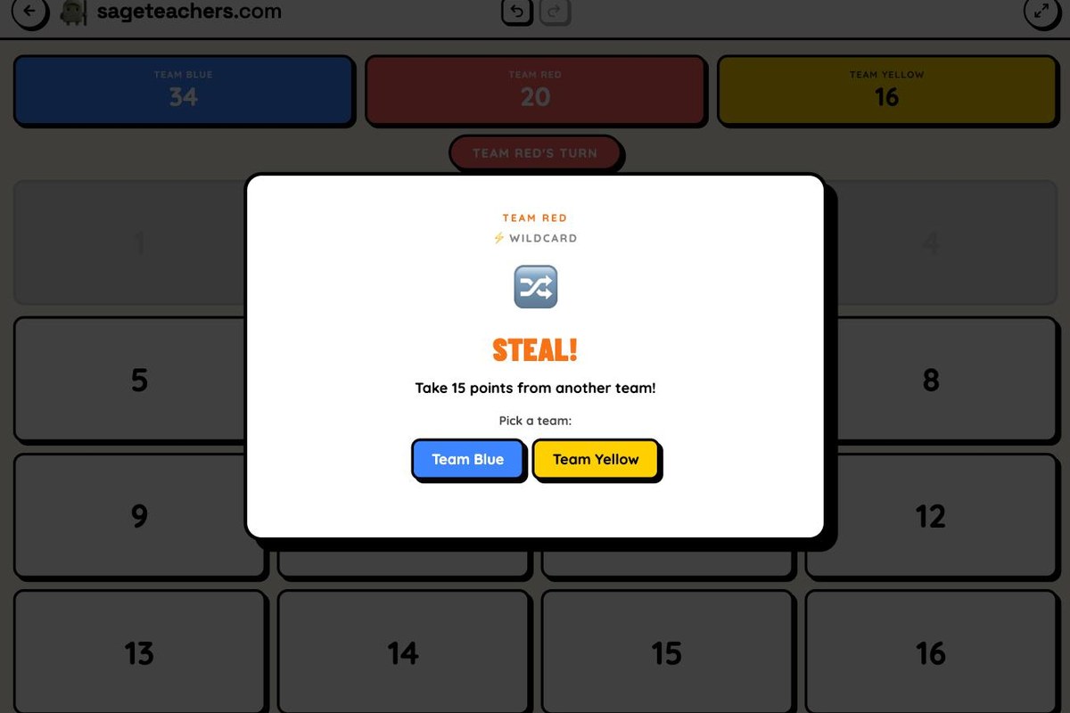 A Steal wildcard asking which team to take points from