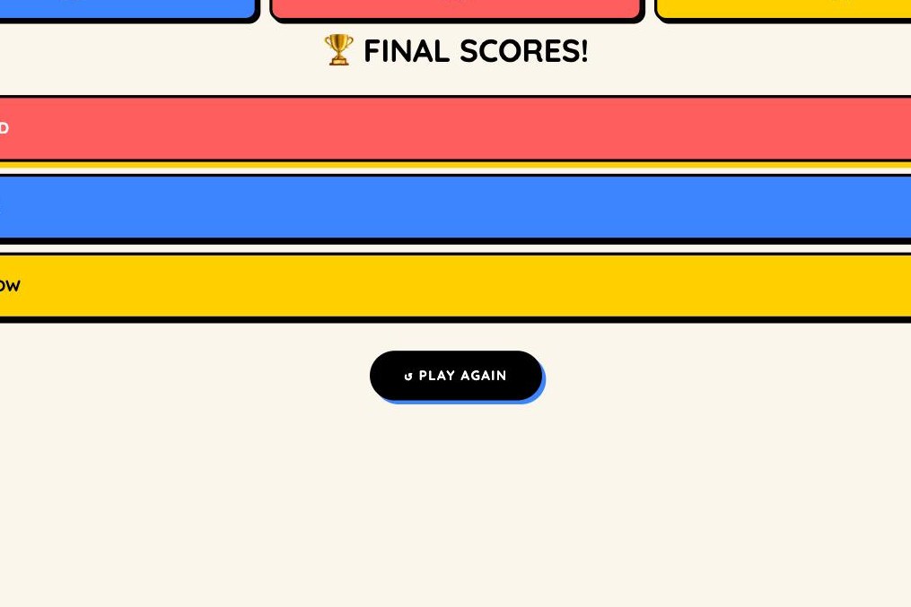 Final scores screen with the winning team on top
