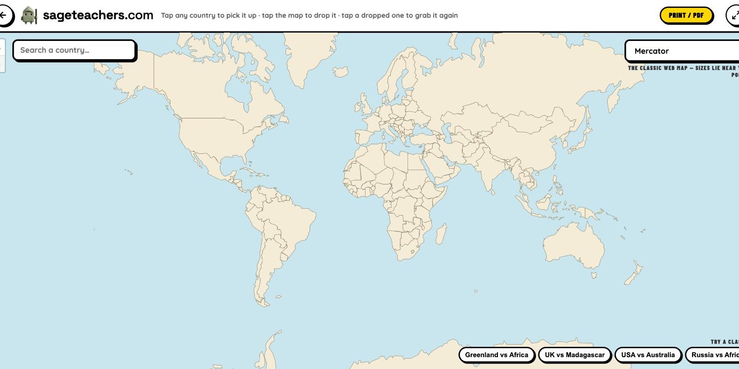 A clean world map ready for the whiteboard