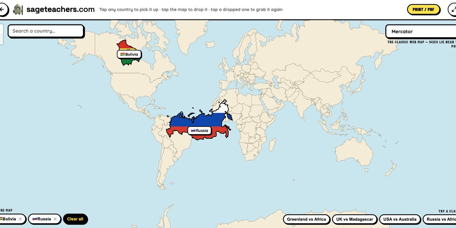 Several flag-filled countries dropped on the map at once