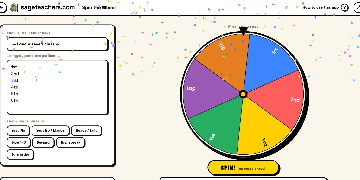 A turn-order wheel showing 1st to 6th